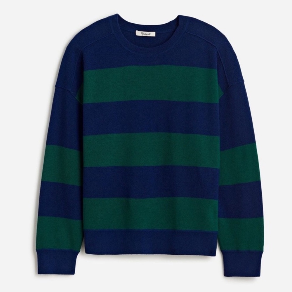 NWT Madewell Merino Wool Pullover Sweater Cobalt Green Navy Stripe L - Picture 3 of 11